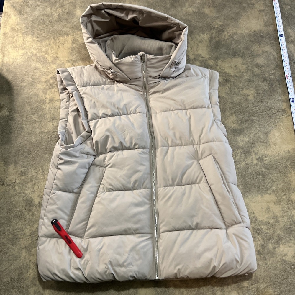 Abercrombie YPB Puffer Vest Men's Size L Beige Hooded Quilted Your Personal Best